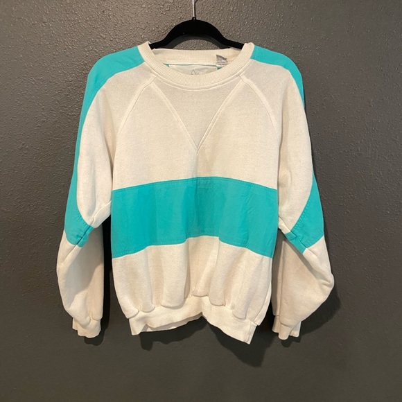 White and Teal Colorblock Sweatshirt - Picture 2 of 5